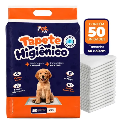 Tapete Higiênico Pet 50 Unidades 60×60 Descartável Cão Gato