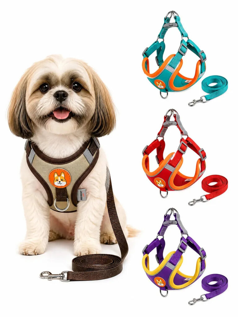 Coleira Peitoral para Cachorros e Gatos Design Ergonômico Faixa Reflexiva Com Guia de Passeio Colete Pet Respirável Antipuxão Marrom S