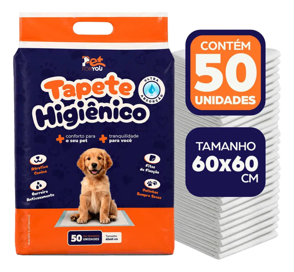 Tapete Higiênico Pet 50 Unidades 60×60 Descartável Cão Gato