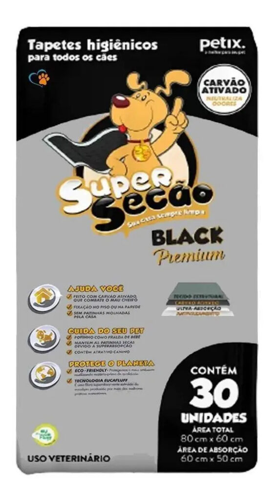 Tapete Higiênico Super Secão Black Carvão Ativado C/ 30 Uni