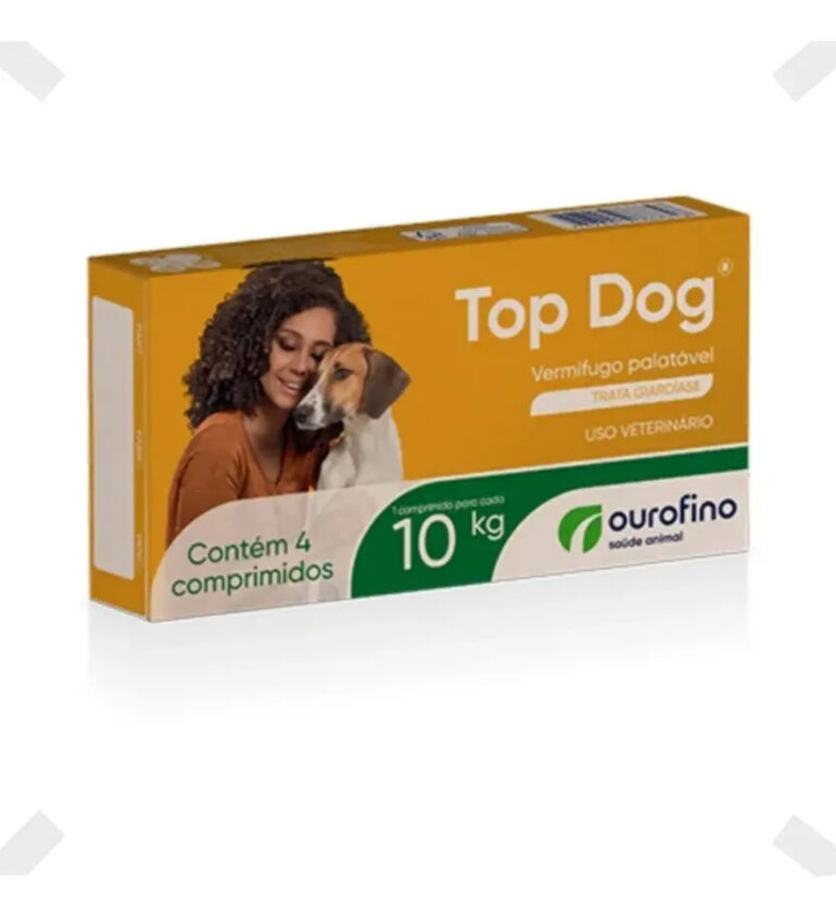 Ourofino Top Dog Vermífugo Para Cães 10kg Giárdia e Vermes 4 Comprimidos