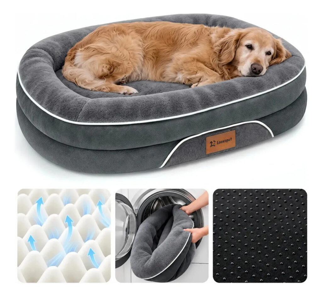 Cama Pet Grande Caminha Cachorros sofá luxo Suporte Cervical Espuma De Ortopédica C/fundo Impermeável 89×71×15